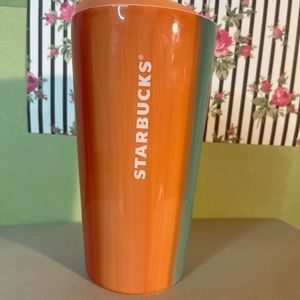 Starbucks 12 oz peach/coral/teal ceramic tumbler